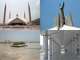 04 Islamabad Shah Faisal Mosque The Shah Faisal Mosque in Islamabad is spread over 189,705-sq. metres with 88m high minarets and 40m high main prayer hall. The main prayer hall can accommodate 10,000 persons while the covered porticoes and verandahs can take over 24,000 worshipers. The main courtyard has space for 40,000 people.